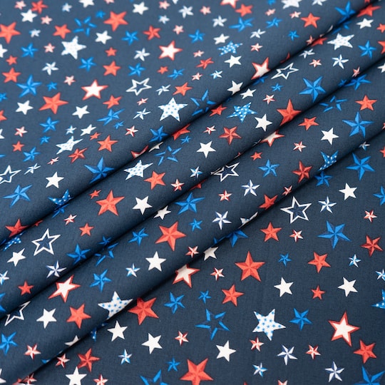 SINGER Patriotic Stars Print on Navy Cotton Fabric